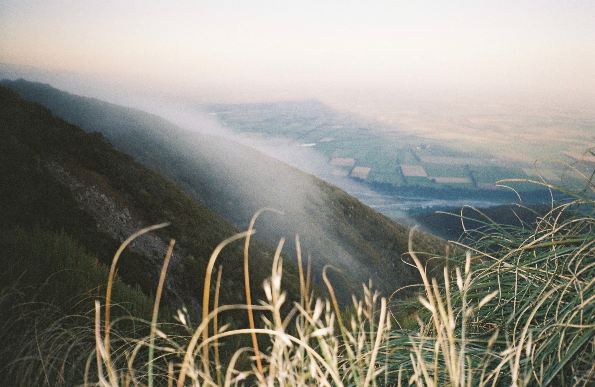 Grass Hill Fog Mist Landscape Nature Sky Horizon Field Valley Green Blue Brown Vegetation Slope Outdoors Scenery Countryside Morning Sunrise Dawn Atmosphere Tranquil Peaceful Calm Serene Vista Rural Primary Green